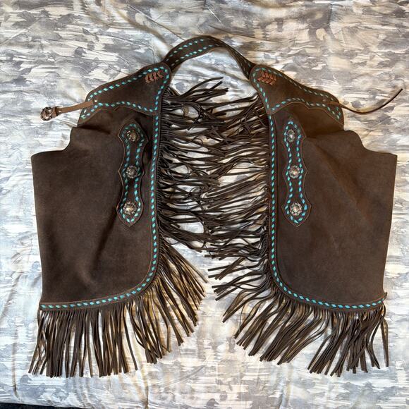 Showman Other - Showman Fancy Western Chinks Suede Leather Chaps Brown & Blue Women’s Med Gift